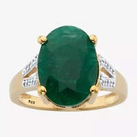 Womens Genuine Green Emerald 14K Gold Over Silver Cocktail Ring