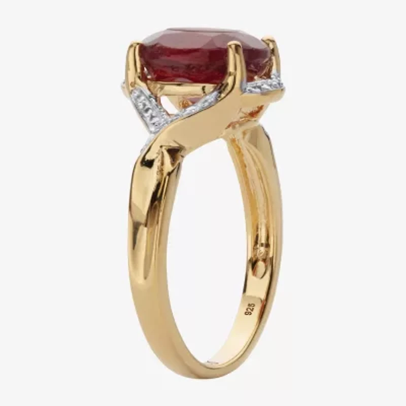 Womens Lead Glass-Filled Red Ruby 14K Gold Over Silver Cocktail Ring