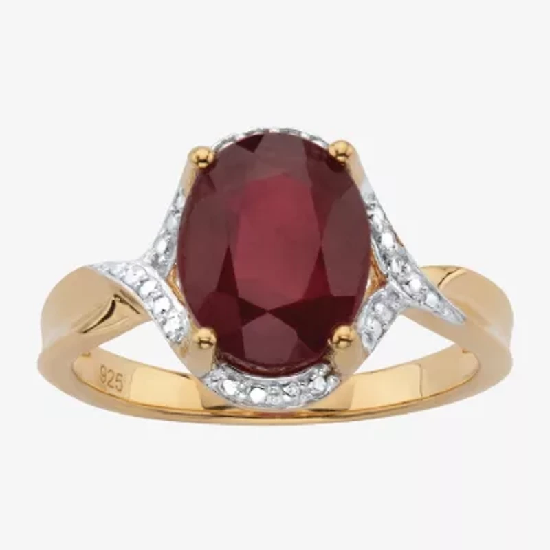 Womens Lead Glass-Filled Red Ruby 14K Gold Over Silver Cocktail Ring