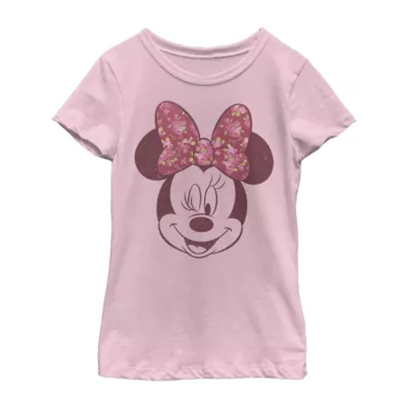 Disney Little & Big Kid Girls Crew Neck Short Sleeve Regular Fit Minnie Mouse Graphic T-Shirt