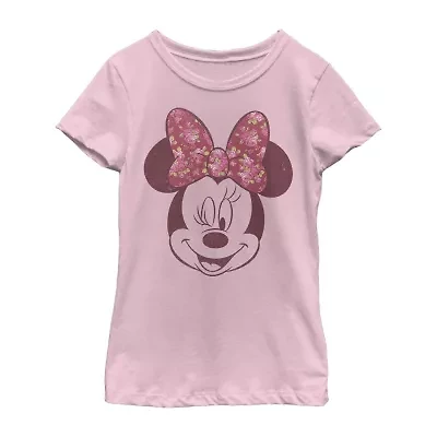 Disney Little & Big Kid Girls Crew Neck Short Sleeve Regular Fit Minnie Mouse Graphic T-Shirt
