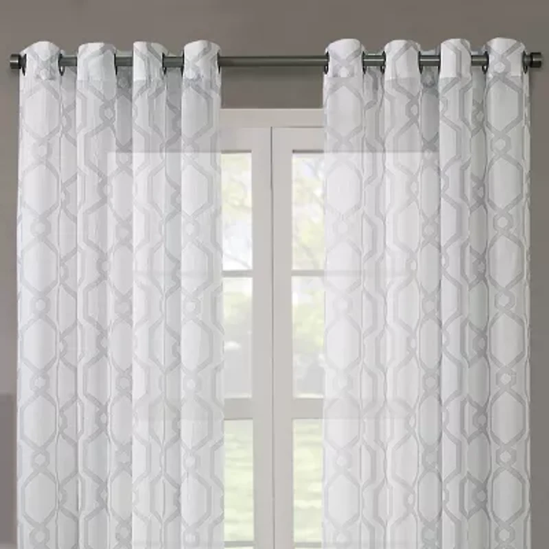 Regal Home Crushed Voile Geo Print Grommet Top Sheer Single Curtain Panel