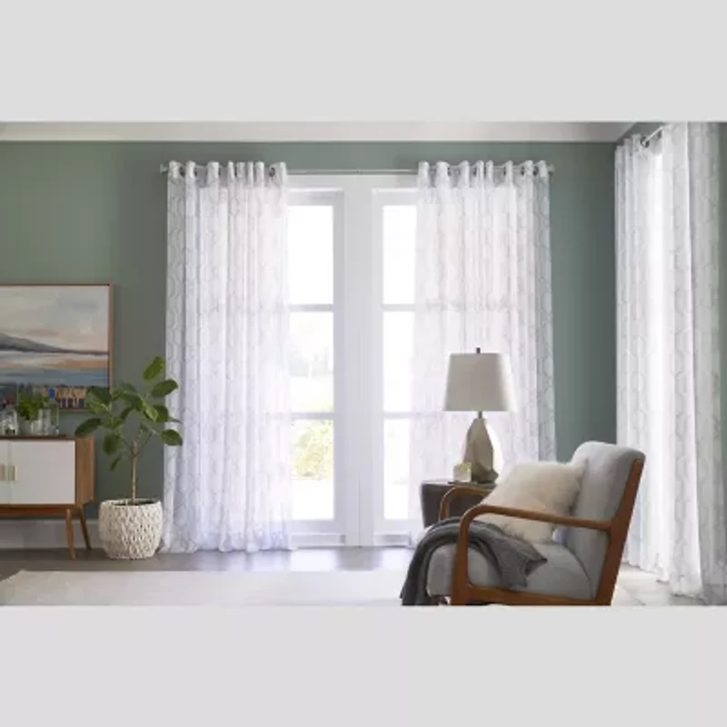 Regal Home Crushed Voile Geo Print Grommet Top Sheer Single Curtain Panel