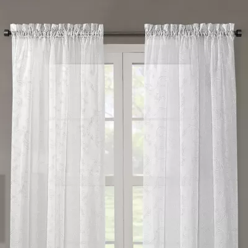 Regal Home Embroidered Voile Rod Pocket Sheer Single Curtain Panel
