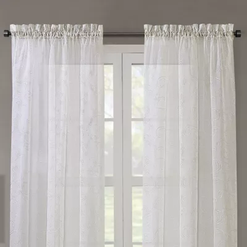 Regal Home Embroidered Voile Rod Pocket Sheer Single Curtain Panel