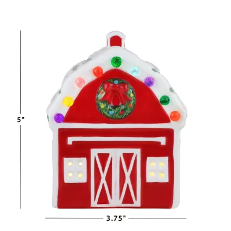 Lighted Ceramic Christmas Village Barn Tabletop Decor