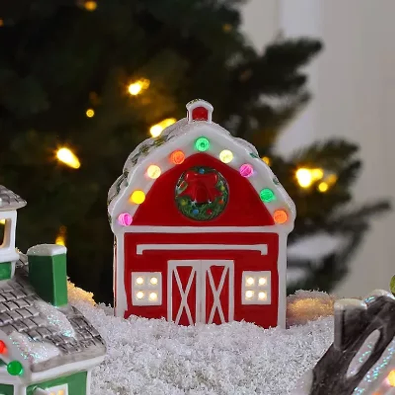 Lighted Ceramic Christmas Village Barn Tabletop Decor