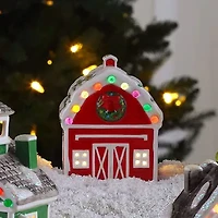 Lighted Ceramic Christmas Village Barn Tabletop Decor