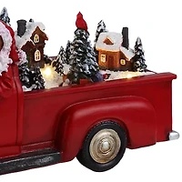 African American Santa In Red Truck Animated Figurine