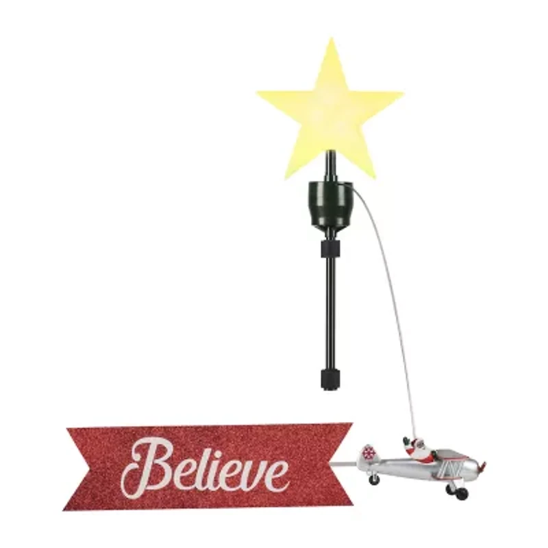 Animated Santa's Biplane Christmas Tree Topper