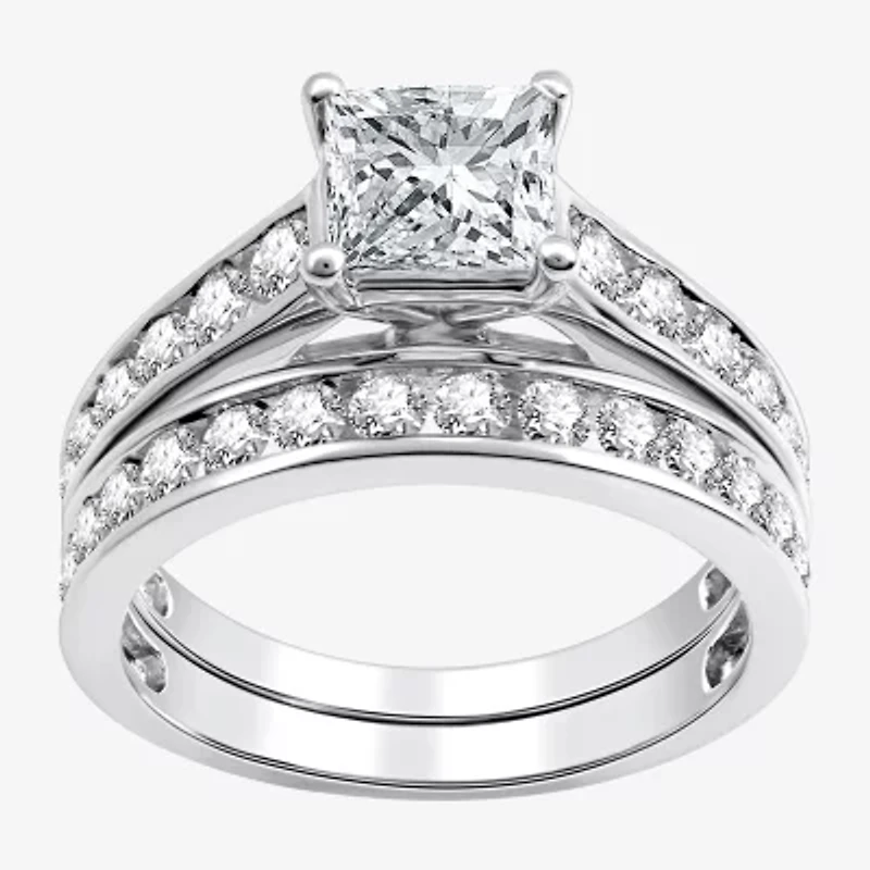 (G-H / Si2-I1) Womens 2 1/2 CT. T.W. Lab Grown White Diamond 10K Gold Side Stone Bridal Set