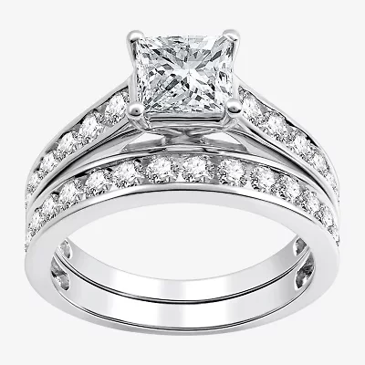 (G-H / Si2-I1) Womens 2 1/2 CT. T.W. Lab Grown White Diamond 10K Gold Side Stone Bridal Set