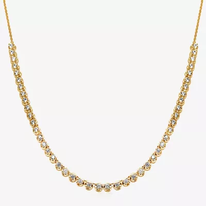 (H-I / I1) Womens White Diamond 10K Gold 12 Inch Tennis Necklace