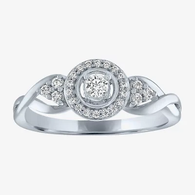 (G-H / Si2-I1) Womens 1/5 CT. Lab Grown White Diamond Sterling Silver Round 3-Stone Halo Promise Ring