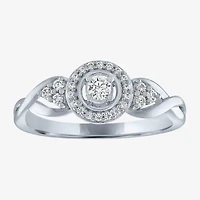 (G-H / Si2-I1) Womens 1/5 CT. Lab Grown White Diamond Sterling Silver Round 3-Stone Halo Promise Ring