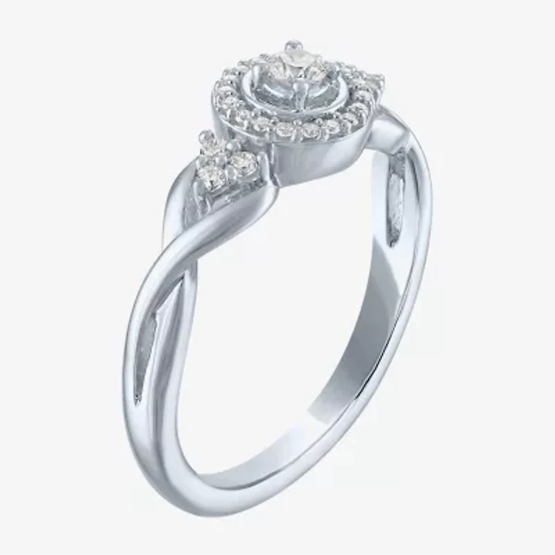 (G-H / Si2-I1) Womens 1/5 CT. Lab Grown White Diamond Sterling Silver Round 3-Stone Halo Promise Ring