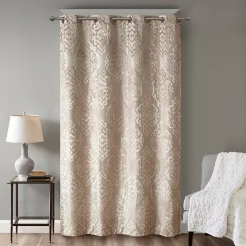 Madison Park Elysia Knitted Jacquard Damask Grommet Top Energy Saving 100% Blackout Single Curtain Panel