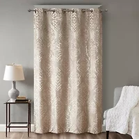Madison Park Elysia Knitted Jacquard Damask Grommet Top Energy Saving 100% Blackout Single Curtain Panel