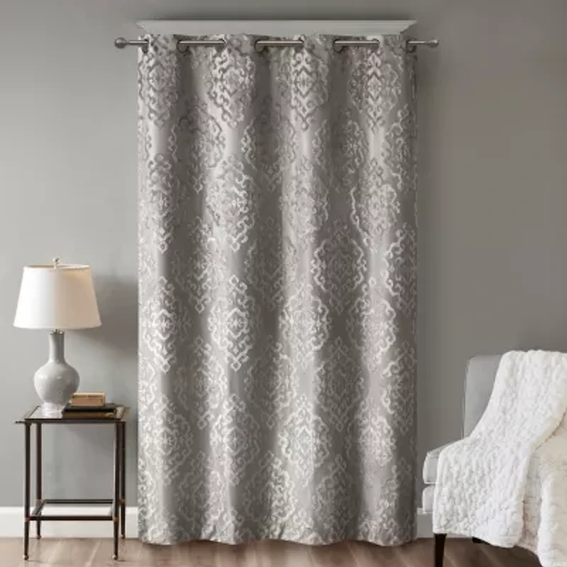 Madison Park Elysia Knitted Jacquard Damask Grommet Top Energy Saving 100% Blackout Single Curtain Panel