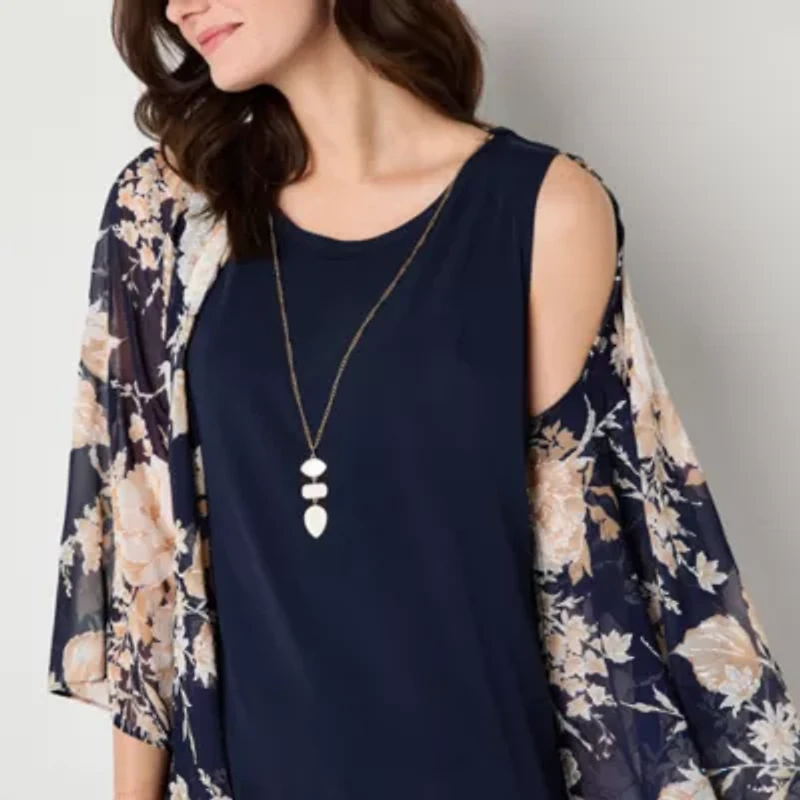 Studio 1 Womens Floral Faux-Jacket Dress With Removable Necklace
