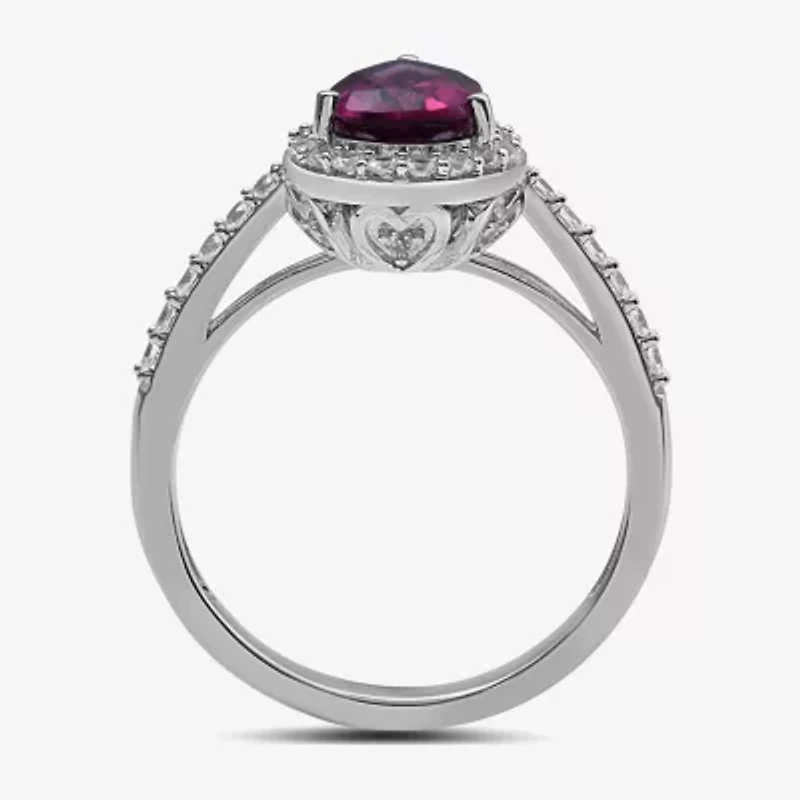 Womens Genuine Red Garnet Sterling Silver Pear Halo Cocktail Ring