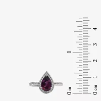 Womens Genuine Red Garnet Sterling Silver Pear Halo Cocktail Ring
