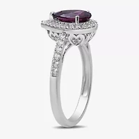 Womens Genuine Red Garnet Sterling Silver Pear Halo Cocktail Ring