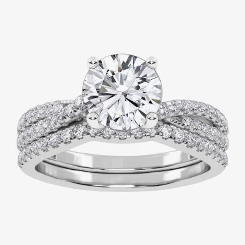(H-I / Si2-I1) Womens 1 1/2 CT. T.W. Lab Grown White Diamond 10K Gold Round Side Stone Bridal Set