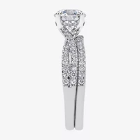 (H-I / Si2-I1) Womens 1 1/2 CT. T.W. Lab Grown White Diamond 10K Gold Round Side Stone Bridal Set