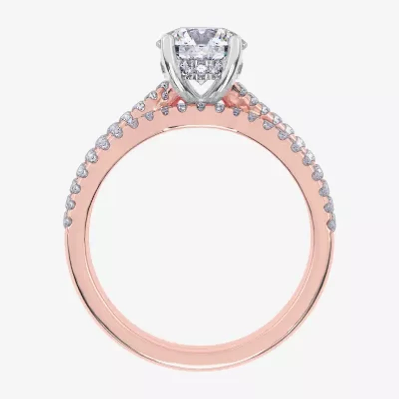(H-I / Si2-I1) Womens 1 1/2 CT. T.W. Lab Grown White Diamond 10K Rose Gold Round Side Stone Bridal Set