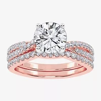 (H-I / Si2-I1) Womens 1 1/2 CT. T.W. Lab Grown White Diamond 10K Rose Gold Round Side Stone Bridal Set