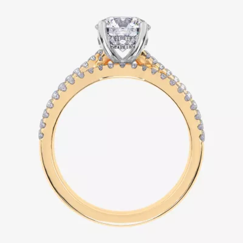 (H-I / Si2-I1) Womens 1 1/2 CT. T.W. Lab Grown White Diamond 10K Gold Round Side Stone Bridal Set