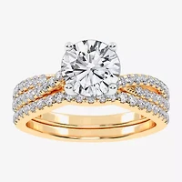 (H-I / Si2-I1) Womens 1 1/2 CT. T.W. Lab Grown White Diamond 10K Gold Round Side Stone Bridal Set