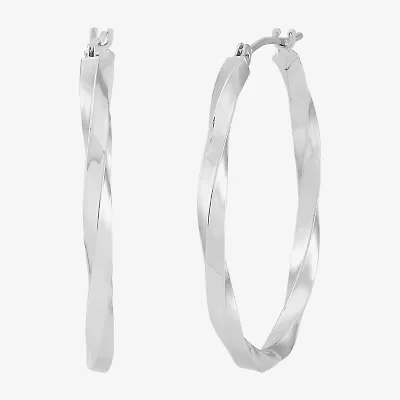 Womens 14K White Gold 30mm Round Hoop Earrings