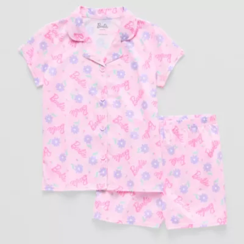 Little & Big Kid Girls Barbie V-Neck Short Sleeve 2-pc. Pajama Sets