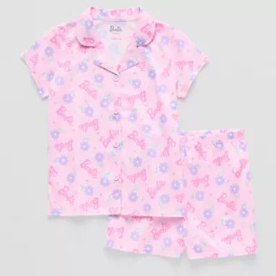 Little & Big Kid Girls Barbie V-Neck Short Sleeve 2-pc. Pajama Sets