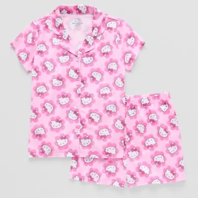 Little & Big Kid Girls Hello Kitty V-Neck Short Sleeve 2-pc. Pajama Sets