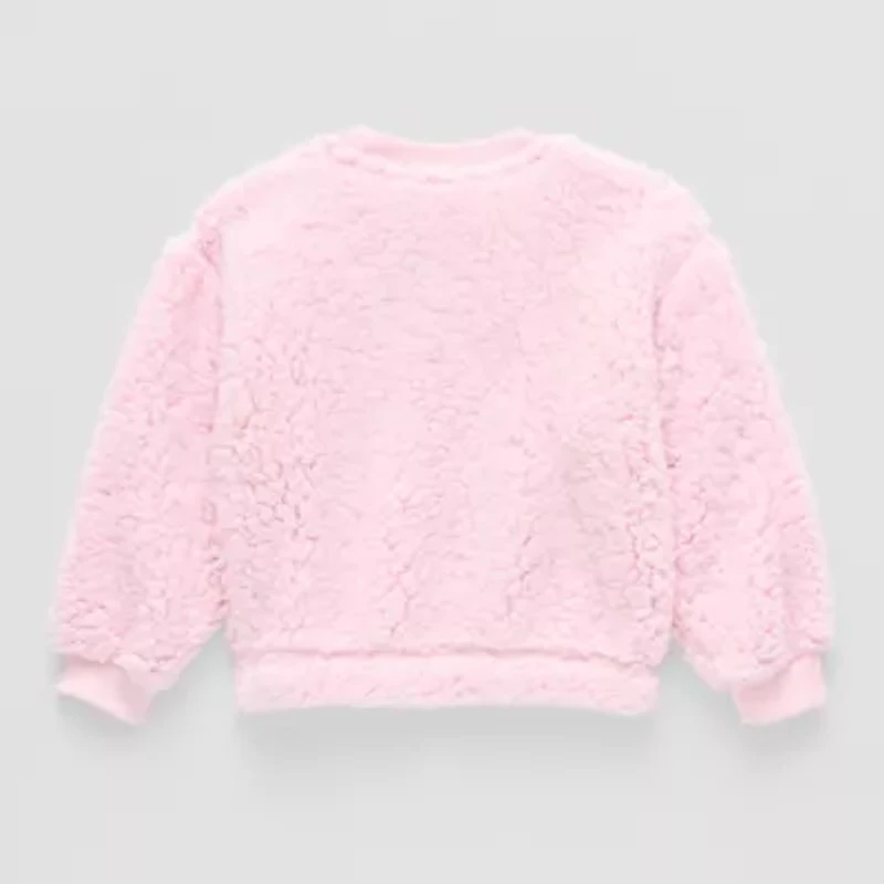 Disney Collection Little & Big Kid Girls Crew Neck Fleece Embroidered Long Sleeve Princess Sweatshirt
