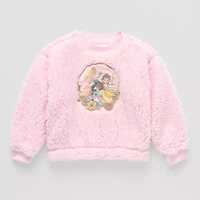 Disney Collection Little & Big Kid Girls Crew Neck Fleece Embroidered Long Sleeve Princess Sweatshirt