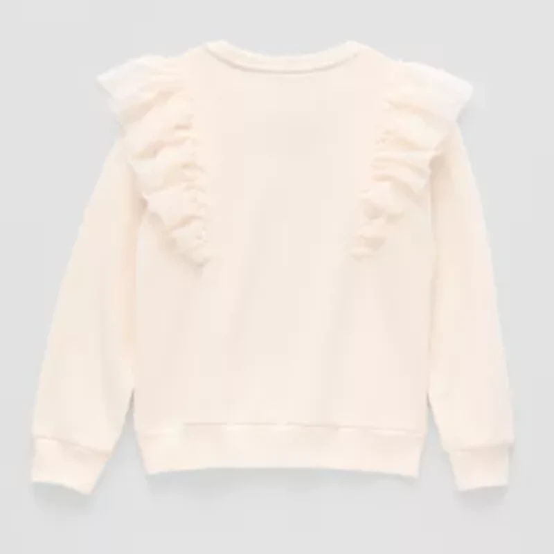 Disney Collection Little & Big Kid Girls Crew Neck Fleece Long Sleeve Marie The Aristocats Sweatshirt