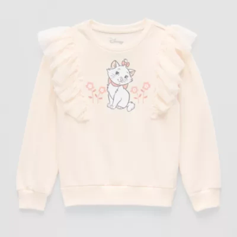 Disney Collection Little & Big Kid Girls Crew Neck Fleece Long Sleeve Marie The Aristocats Sweatshirt
