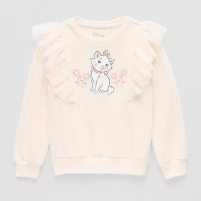 Disney Collection Little & Big Kid Girls Crew Neck Fleece Long Sleeve Marie The Aristocats Sweatshirt