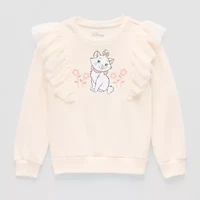 Disney Collection Little & Big Kid Girls Crew Neck Fleece Long Sleeve Marie The Aristocats Sweatshirt