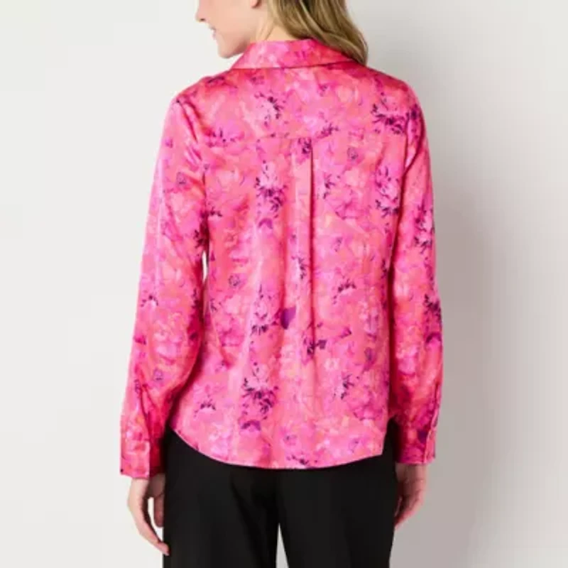 by&by Womens Juniors Long Sleeve Regular Fit Button-Down Shirt