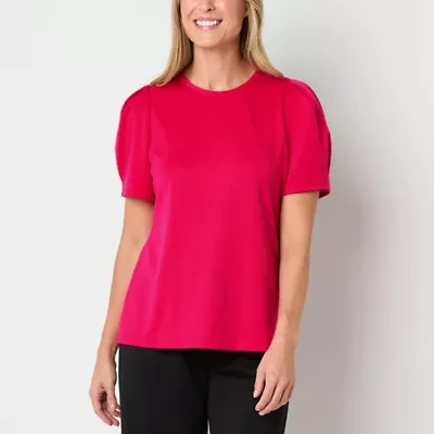 Liz Claiborne Womens Round Neck Short Sleeve Blouse