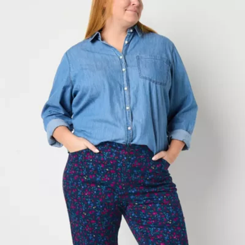 St. John's Bay Womens Straight Mid Rise Plus Capri Pant