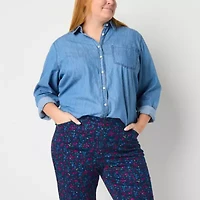 St. John's Bay Womens Straight Mid Rise Plus Capri Pant