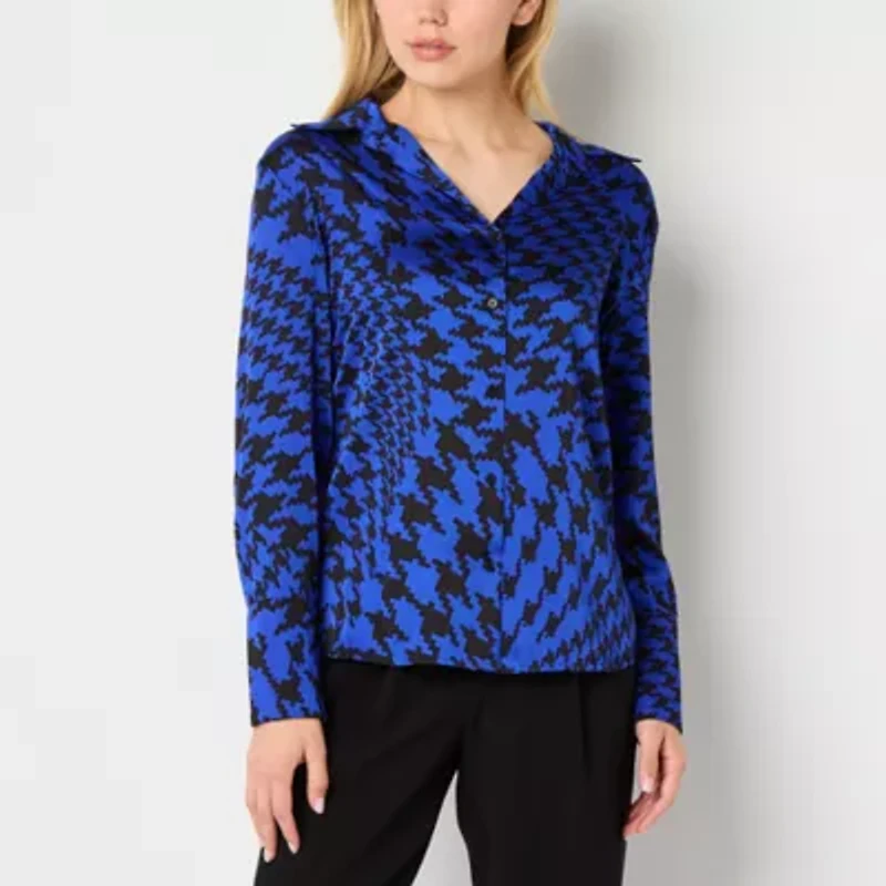 Worthington Womens Long Sleeve Cuffed Sleeve Regular Fit Button-Down Shirt