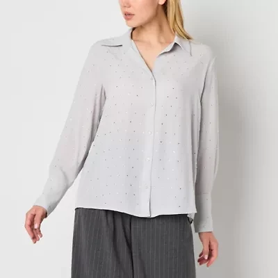 Worthington Womens Long Sleeve Cuffed Button-Down Shirt