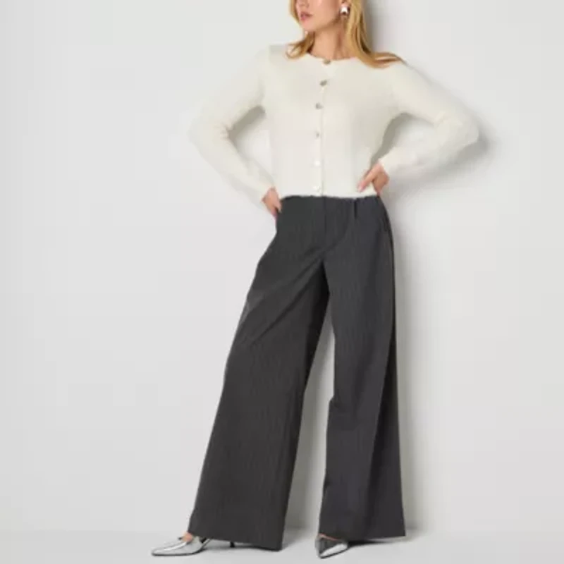 Worthington Womens Crew Neck Long Sleeve Button Cardigan